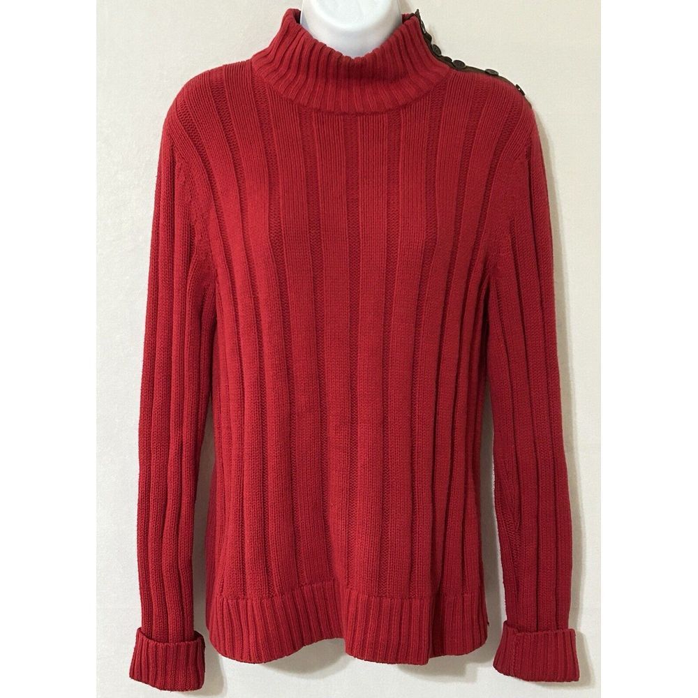 LRL Lauren‎ Jeans Co Women's Petite Large Long Sleeve Mock Neck Knit Red Sweater